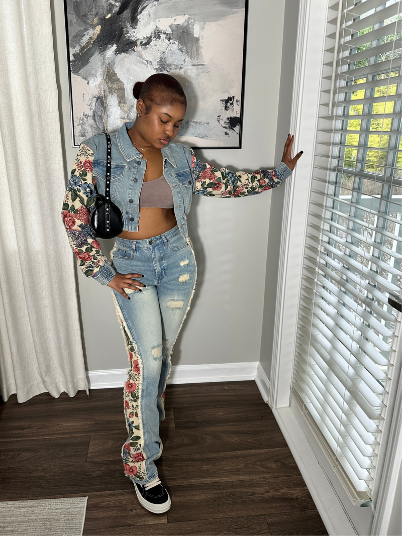 Floral Bomb Denim Pants Set
